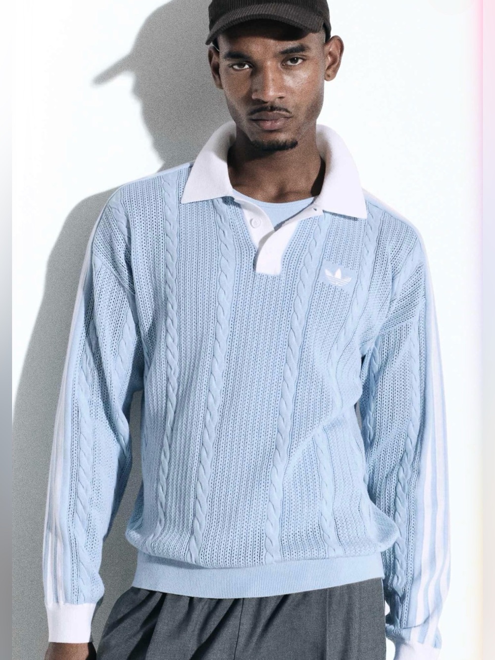 NWT adidas Originals × ASOS long sleeve polo in blue cable knit